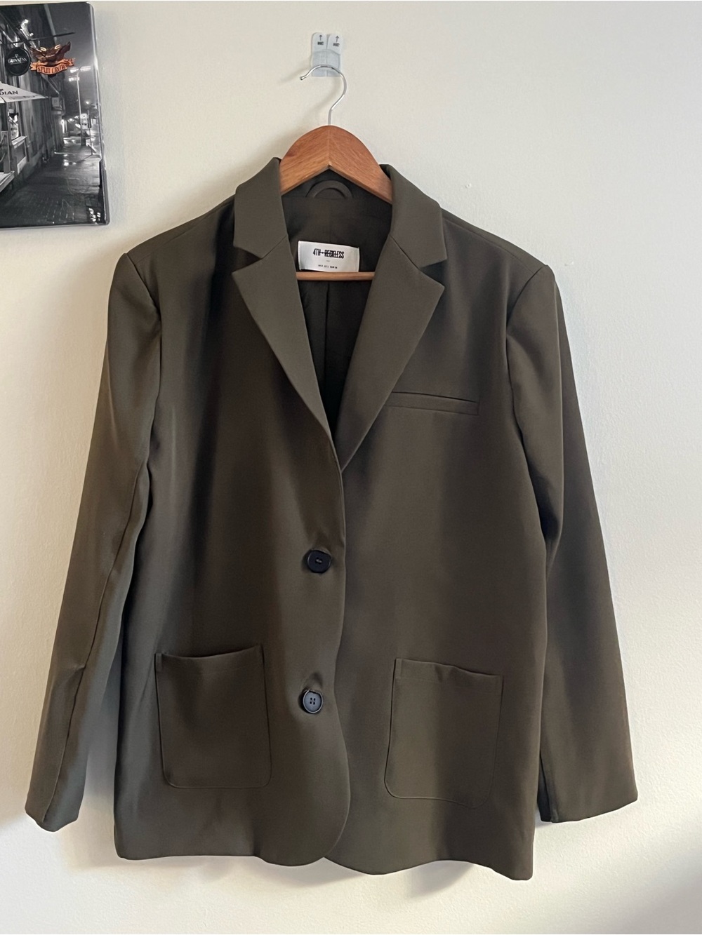 4th & Reckless oversized blazer in khaki Green- Size Small will fit M to L - Picture 2 of 13